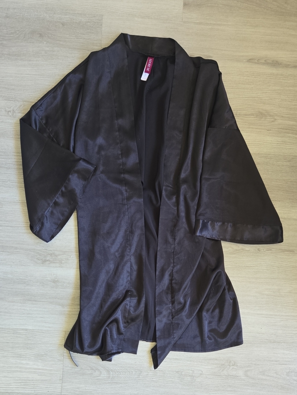 Adore Me Black Satin Kimono-Style Robe